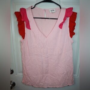 BiBi V-Neck Flounce Sleeve Summer Blouse SIZE SMALL